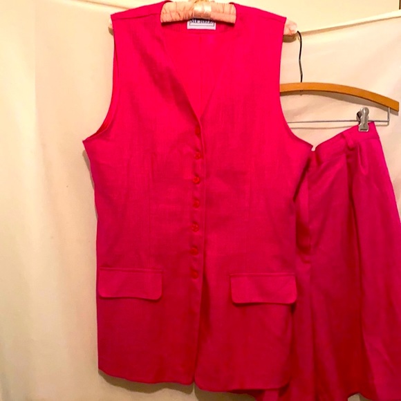 LADIES  2 piece Linen CAPRIS SUIT SET vintage PINK - Picture 1 of 6